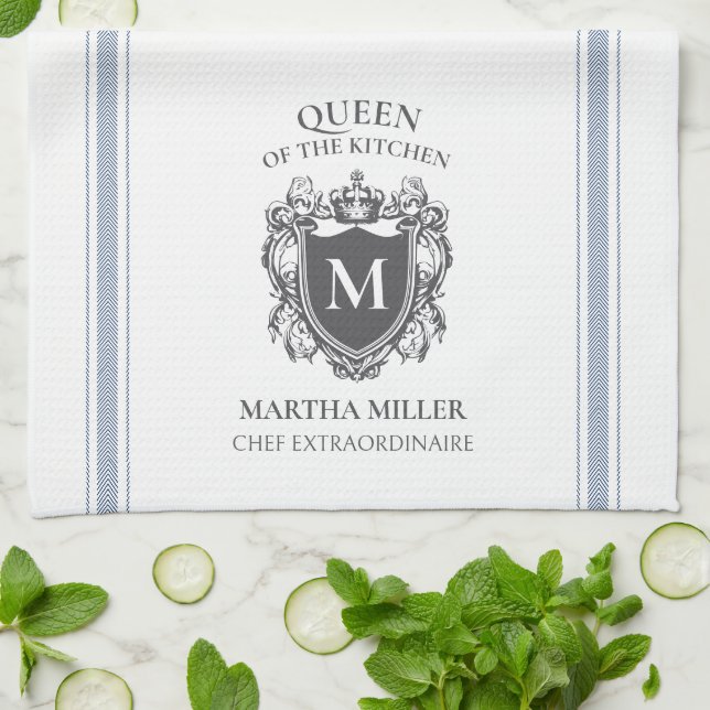 Linge De Cuisine Reine de la cuisine Nom Customisé Monogramme (Plié)