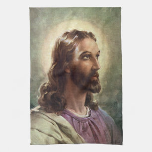 Linge De Cuisine Religieux vintage, Portrait Jésus Christ avec Halo