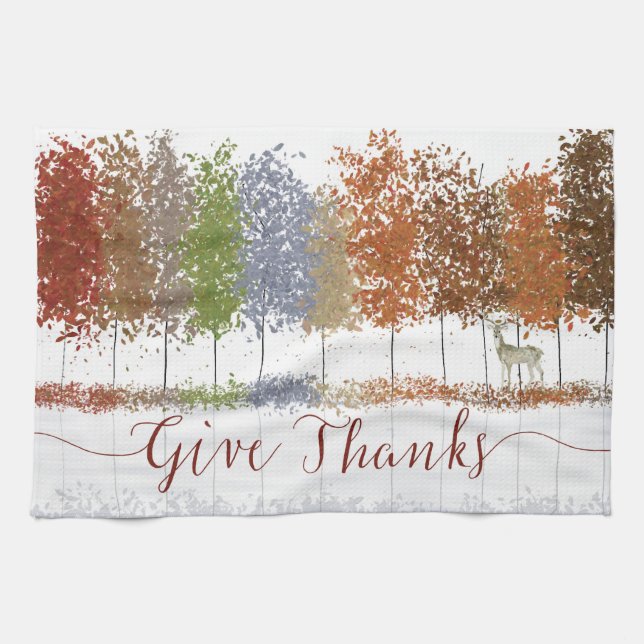 Linge De Cuisine Remerciez Thanksgiving Trees et Lone Deer (Horizontal)