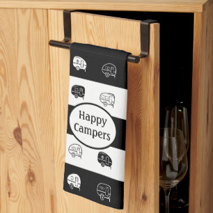 Linge De Cuisine Remorque Retro RV Happy Campers Black & White