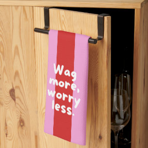Linge De Cuisine 'Remue plus, inquiète moins.' Rayure moderne rouge