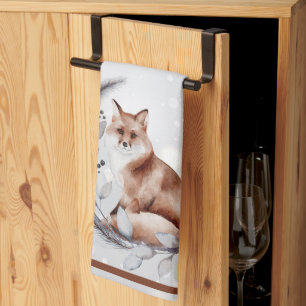 Linge De Cuisine Renard aquarelle et neige vacances 