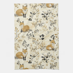 Linge De Cuisine Renard arts et métiers en or noir motif floral