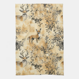 Linge De Cuisine Renard botanique or et noir, motif victorien