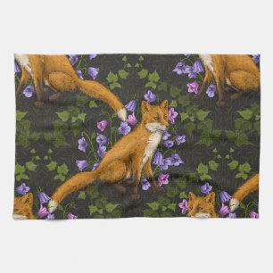 Linge De Cuisine Renard, fleurs et lierre, vert, orange et viole
