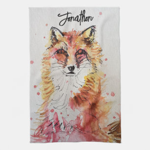 Linge De Cuisine Renard mignon animal couleurs pastel aquarelle