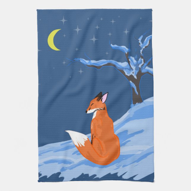 Linge De Cuisine Renard nocturne d'hiver (Vertical)