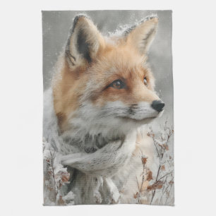 Linge De Cuisine Renard Rouge Portant une Écharpe Tricotée dans un