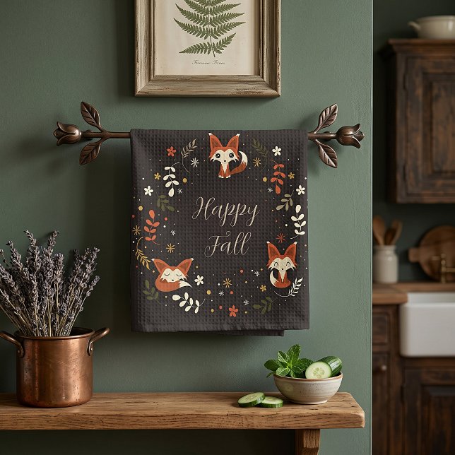 Linge De Cuisine Renards d'automne avec texte personnalisable  (Créateur téléchargé)