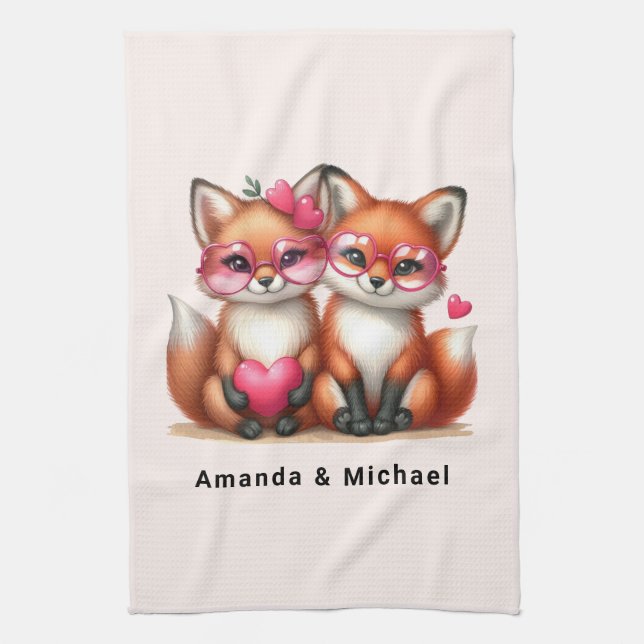Linge De Cuisine Renards orange mignons amoureux (Vertical)