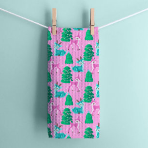 Linge De Cuisine Rennes de Noël vintages rétro en rose