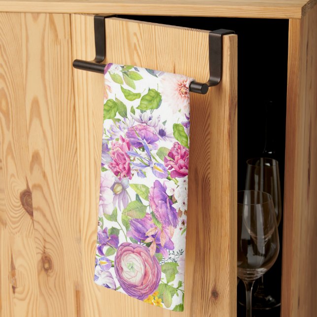 Linge De Cuisine Renoncule et rose printanières (Pliage en tiers)