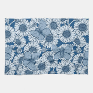 Linge De Cuisine Ressort bleu, fleurs sauvages, marguerites