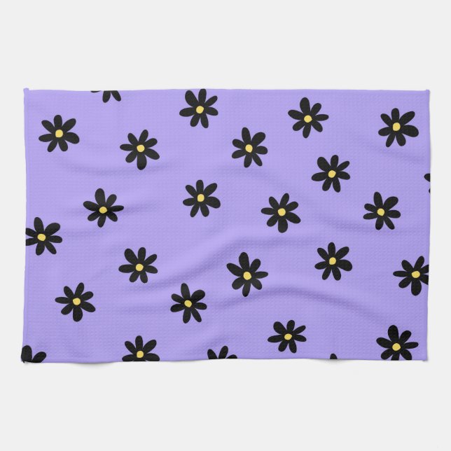 Linge De Cuisine Ressort botanique tropicale violet noir (Horizontal)