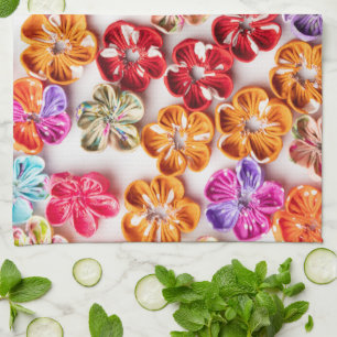 Linge De Cuisine Ressort tissu cousu artisanal Fleurs Multicolor
