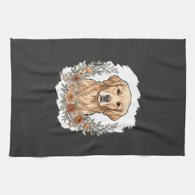 Linge De Cuisine Retriever Golden Floral Sublimation (Horizontal)