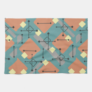 Linge De Cuisine Retro 1950 Art Diamonds Turquoise Orange