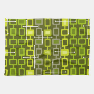 Linge De Cuisine Rétro 1950 Motif géométrique Chartreuse