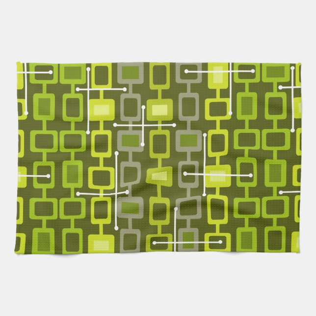 Linge De Cuisine Rétro 1950 Motif géométrique Chartreuse (Horizontal)
