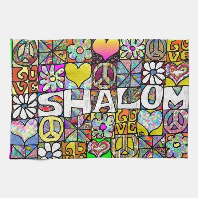 Linge De Cuisine Retro 60s Psychedelic Shalom LOVE (Horizontal)