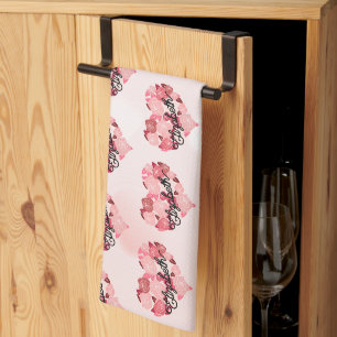 Linge De Cuisine Retro Boho Floral I Heart Nom calligraphie texte