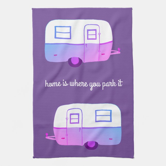 Linge De Cuisine Rétro Camper Trailer RV Motorhome Purple (Vertical)