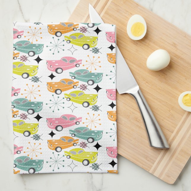 Linge De Cuisine Retro Cars Starburst atomique moderne milieu du si (Quart Plié)