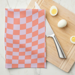 Linge De Cuisine Retro Check Motif Lilac Et Orange Checkerboard