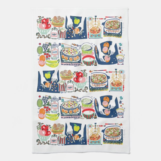 Linge De Cuisine Retro Cuisine Cuisinière Livre Illustration Marine (Vertical)