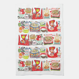 Linge De Cuisine Retro Cuisine Cuisinière Livre Illustration Rouge