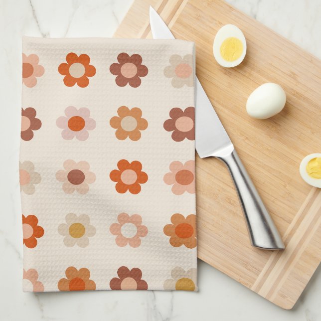 Linge De Cuisine Retro Floral Terracotta Beige (Quart Plié)
