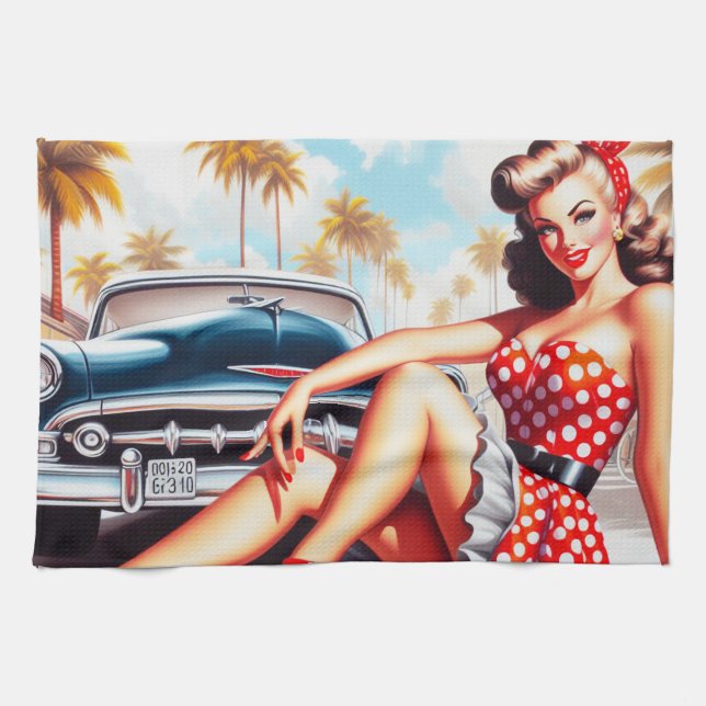 Linge De Cuisine Retro Girl Classic Pin Up (Horizontal)