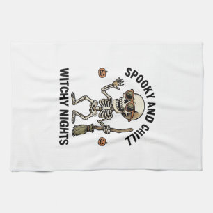 Linge De Cuisine Rétro Gravure de squelette d'Halloween Sorcière Ba
