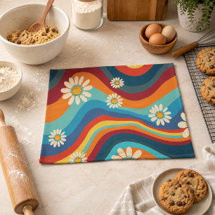 Linge De Cuisine Rétro Groovy Fleur de Daisy Arc-en-ciel des Années