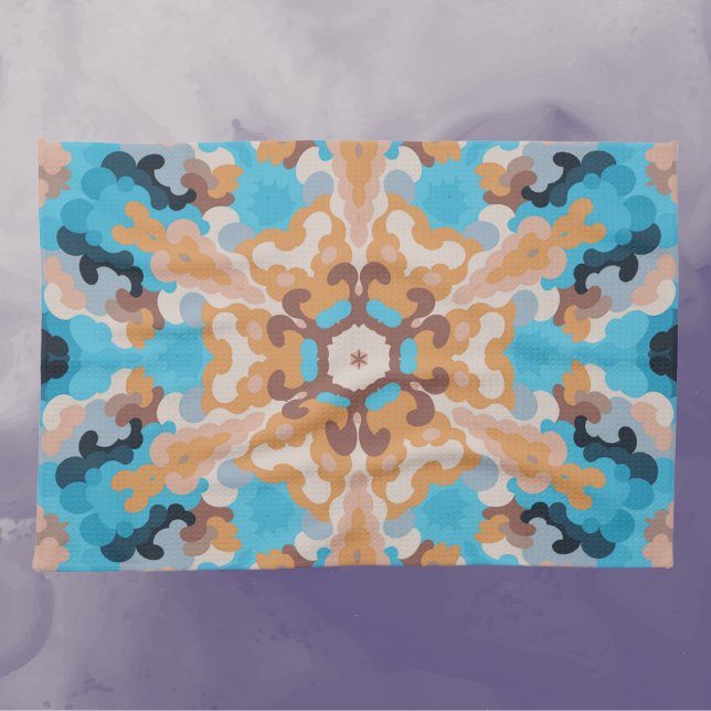 Linge De Cuisine Rétro Mandala Bleu et orange (Créateur téléchargé)