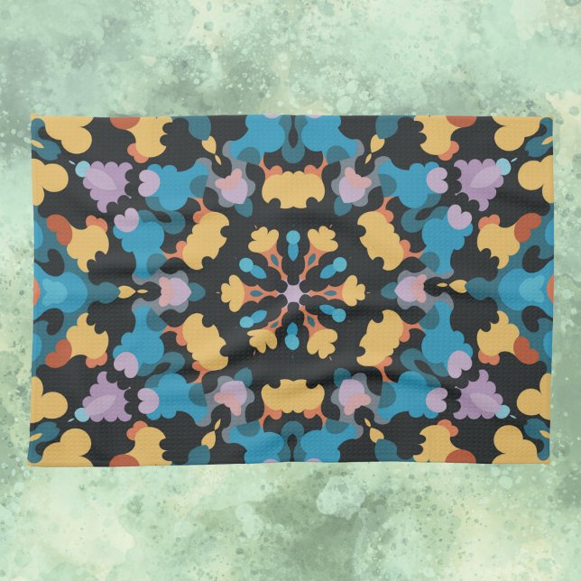 Linge De Cuisine Rétro Mandala jaune bleu et orange (Créateur téléchargé)