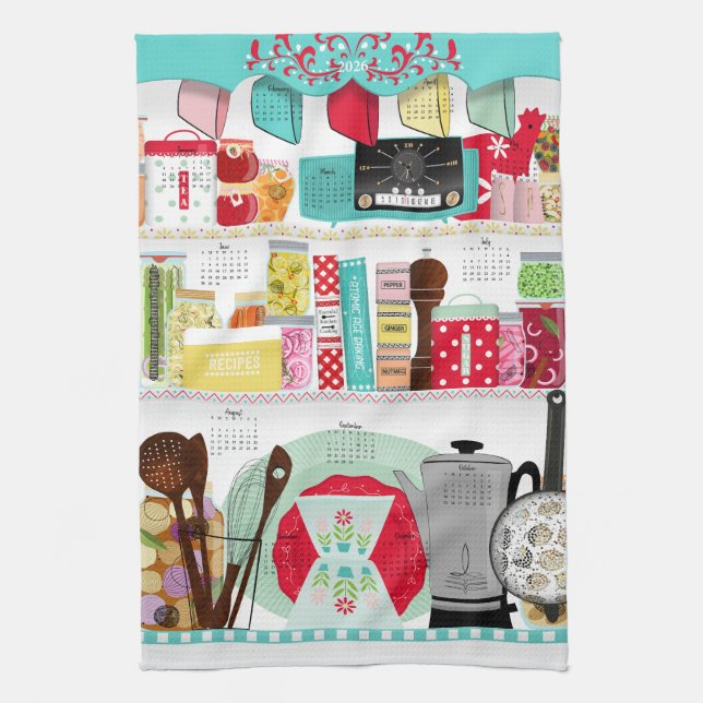Linge De Cuisine Retro Mid Century Kitchen 2026 Calendrier (Vertical)
