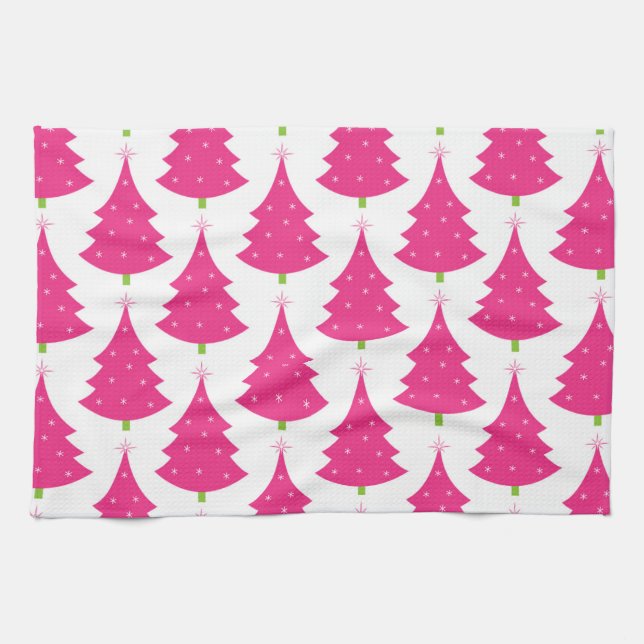 Linge De Cuisine Rétro motif assez rose d'arbre de Noël (Horizontal)