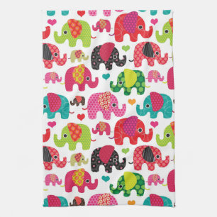 Linge De Cuisine rétro papier peint de motif d'enfants d'éléphan