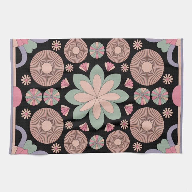 Linge De Cuisine Retro Pastel Floral Mandala Symmetry (Horizontal)