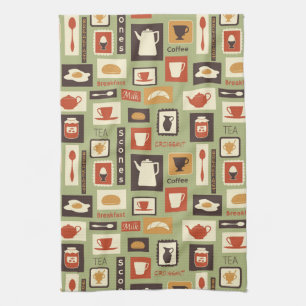 Linge De Cuisine Rétro pattern with kitchen dishes for breakfast