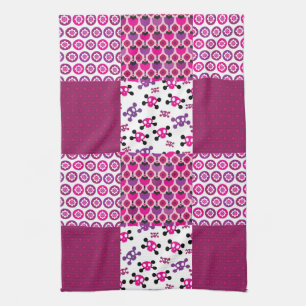 Linge De Cuisine Rétro point de polka de crâne de fleur