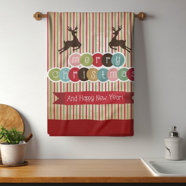 Linge De Cuisine Retro Reindeer Joyeux Noël Bonne année (Créateur téléchargé)