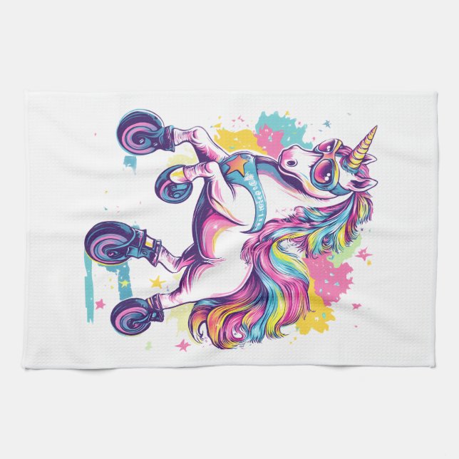 Linge De Cuisine Retro Roller Skate Unicorn (1) (Horizontal)