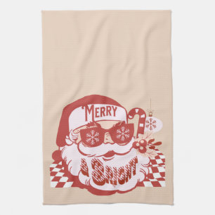 Linge De Cuisine Rétro Santa Joyeux Noël Rose Rouge