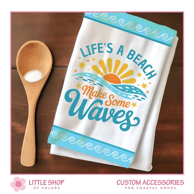 Linge De Cuisine Retro Style Life’s a Beach Customizable (Créateur téléchargé)