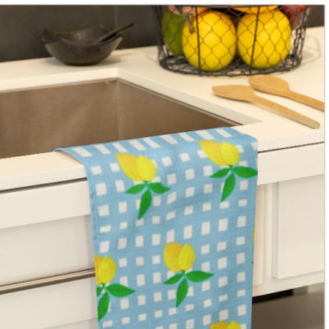Linge De Cuisine Retro Sunny Yellow Lemon Blue White Check (Sunny lemony accent for the kitchen!)
