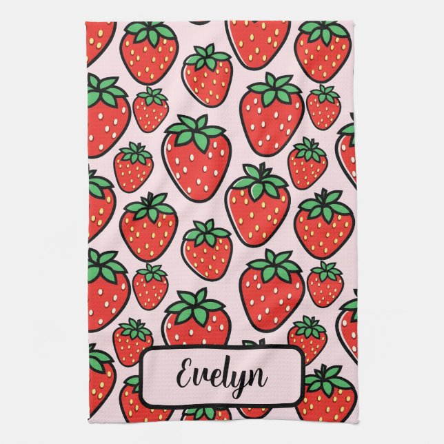 Linge De Cuisine Retro Sweet Strawberry Cartoon Personalized (Vertical)