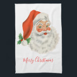 Linge De Cuisine Rétro Vintage Jolly Santa Claus de Christmas<br><div class="desc">Une serviette de cuisine avec une photo festive et rétro. Le vieux Père Noël Jolly avec ses joues rousses et son sourire chaleureux et amical. Un peu de nostalgie de l'ancienne école pour les vieux temps,  cette image rappelle les souvenirs des célébrations du passé de Noël.</div>