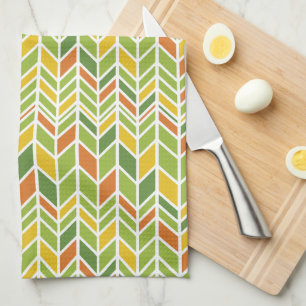 Linge De Cuisine Rétro Zig-Zag Orange & Green Chevron